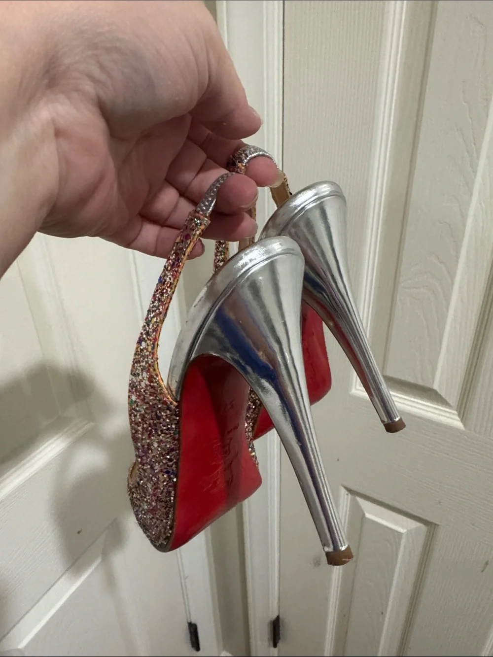 Christian Louboutin/Multicolor Glitter Peep-Toe Slingback/US Size 7! WORN ONCE!!
